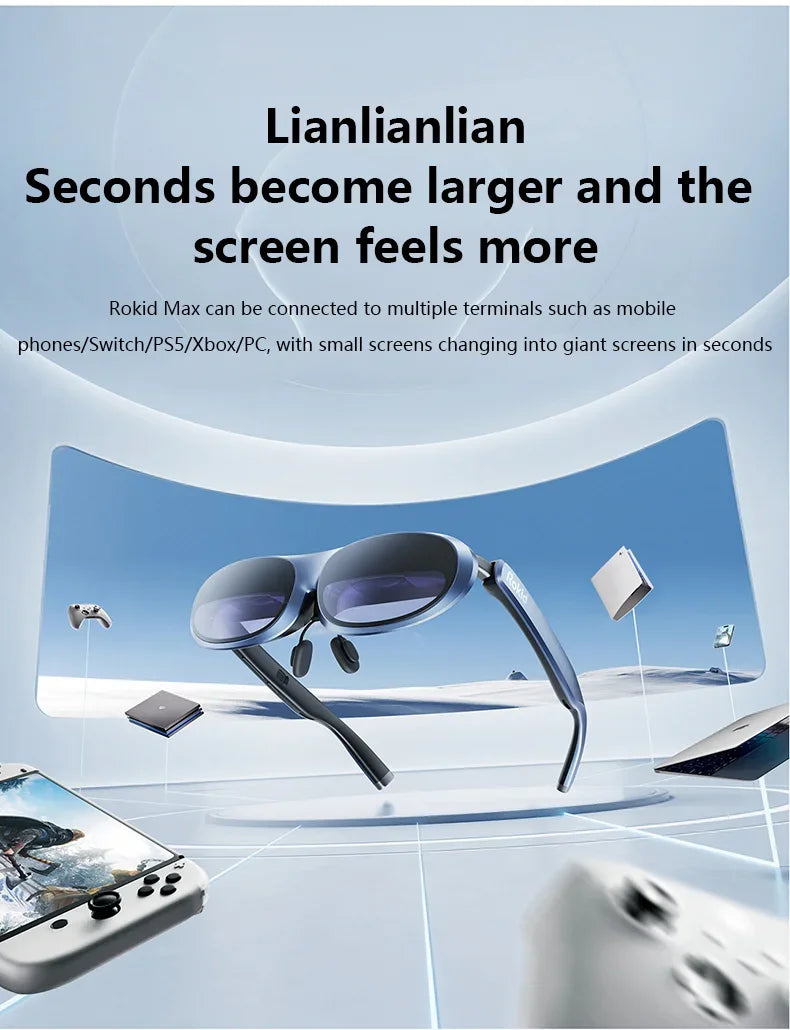 Rokid Max AR Smart Glasses Micro OLED 3D 215”Max Giant Screen Theater Viewing For Phones/Switch/PS5/Xbox/PC