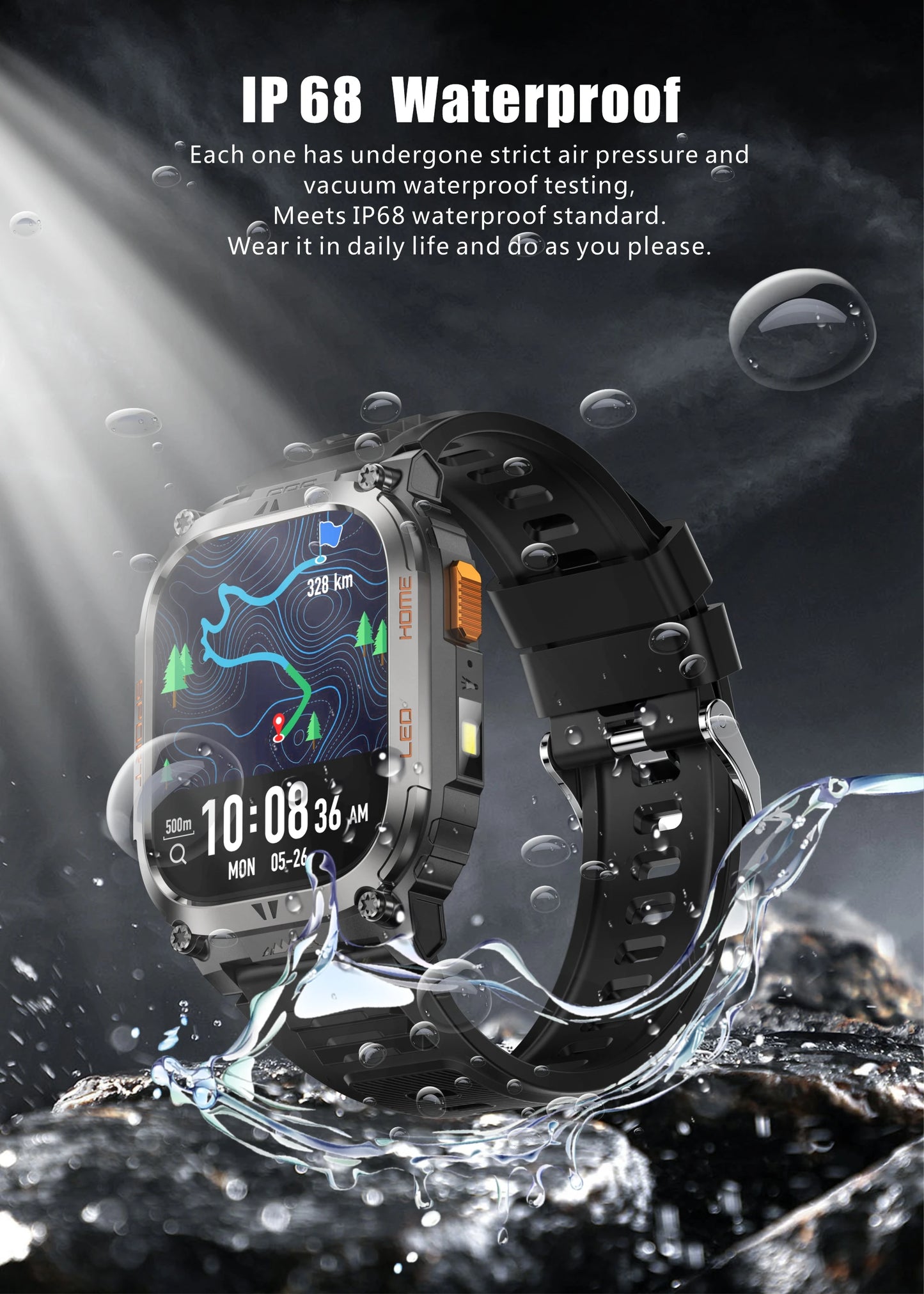 New GPS Tracking Smart Watch LED Flashlight 2.01inch HD Screen Compass BT Call Waterproof Sport Smartwatch For Android iOS