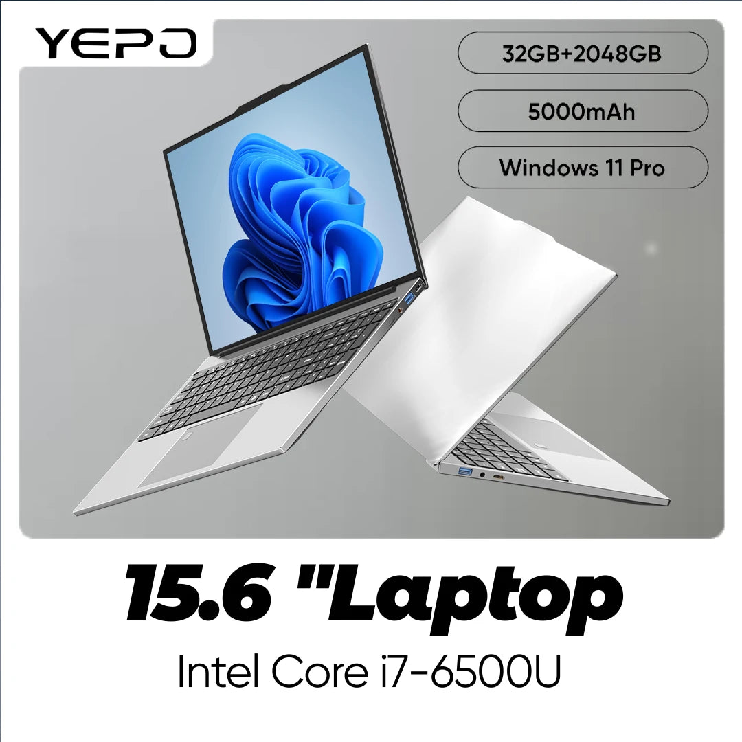 2025 New Intel Core i7-6500U 15.6 "Laptop  32GB RAM 2048GB SSD ROM 5000mAh Windows 11 Pro Gaming Laptop Office Study PC