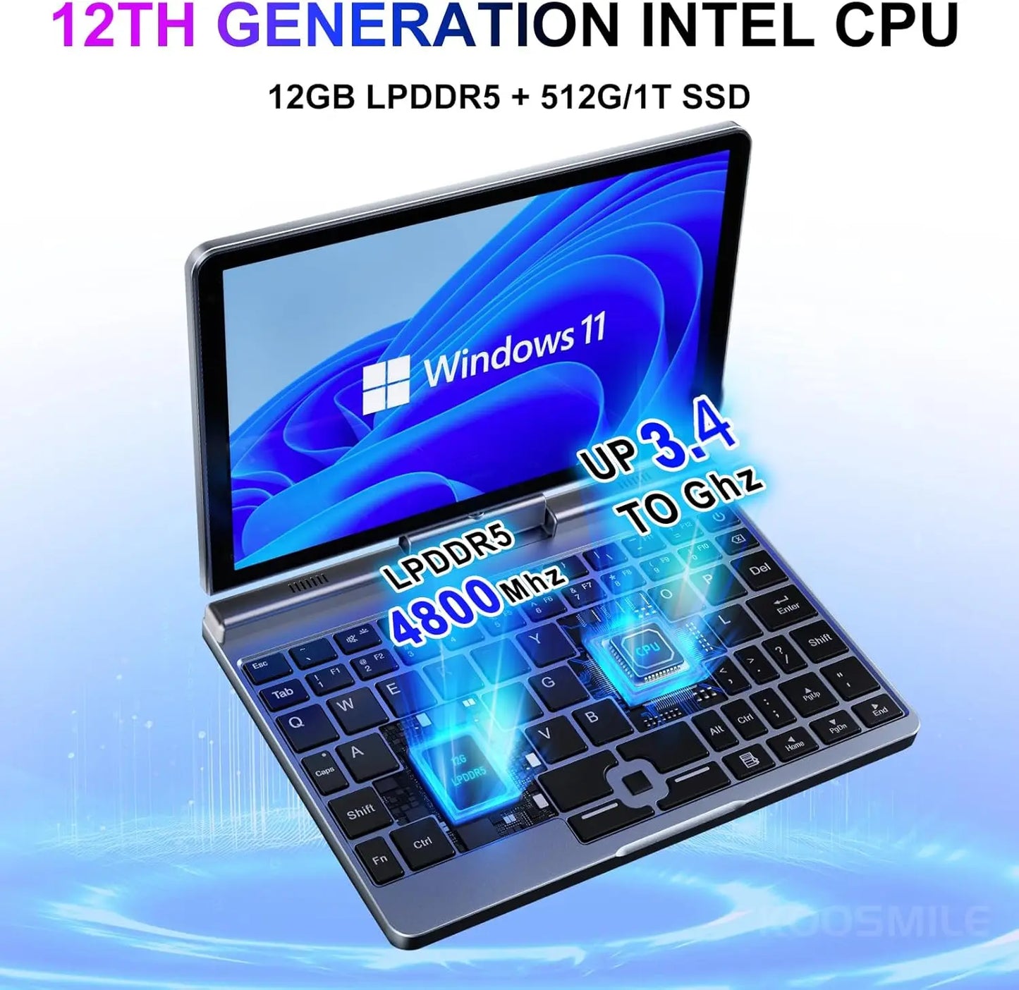 Portable Mini Laptop windows OS 8 Inch Touch Screen Notebook N150 12GB+1TB IPS Small Notebook Portable PC Micro Computer