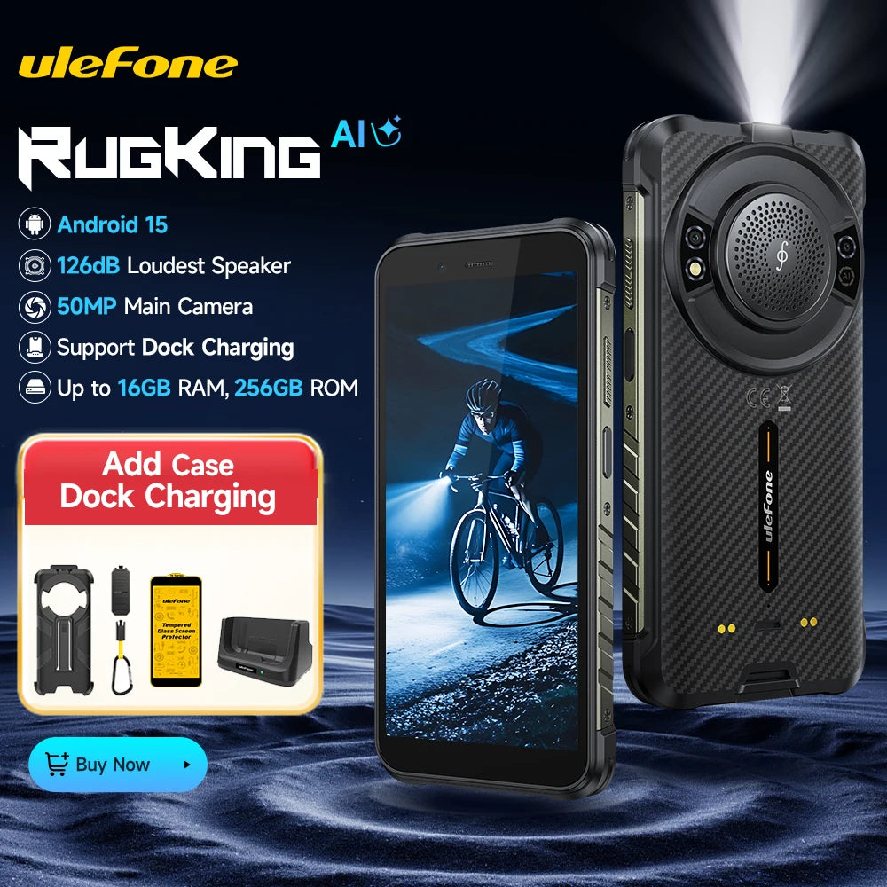 【2025 NEW】Ulefone RugKing 4G Rugged Phone Android 15 Up to 16GB+256GB Waterproof Smartphone 9600mAh 50MP Camera NFC Global