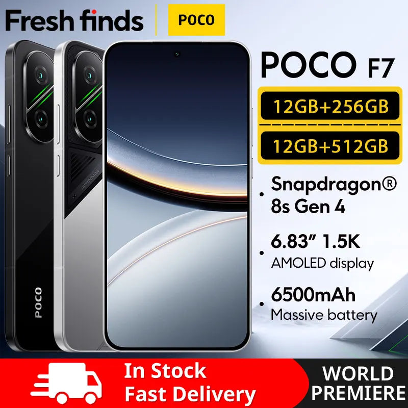 Newest POCO F7 Smartphone 256GB 512GB Snapdragon® 8s Gen 4 6.83" 1.5K AMOLED Display 6500mAh 50MP Main Camera With OlS lP68 NFC