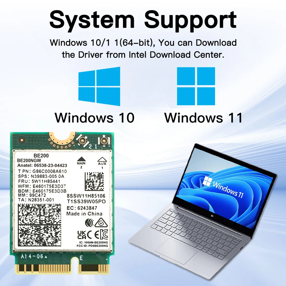 Wi-Fi 7 BE200 Bluetooth 5.4 Wifi Card 2.4/ 5/ 6 GHz 5.8 Gbps For Windows 11 PC Laptop