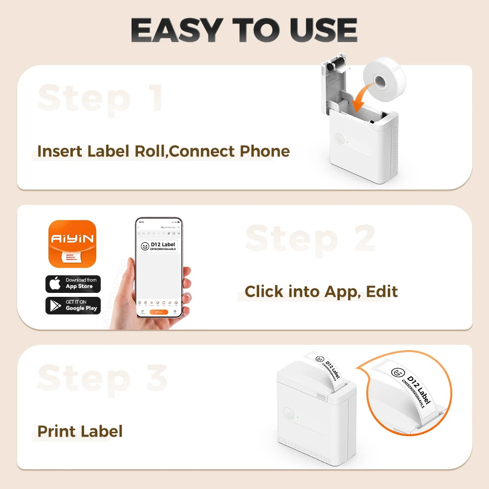 Portable Mini Label Printer D12 Bluetooth Inkless Thermal Printer Connect Phone Edit Printing Self Adhesive Sticker Labeller