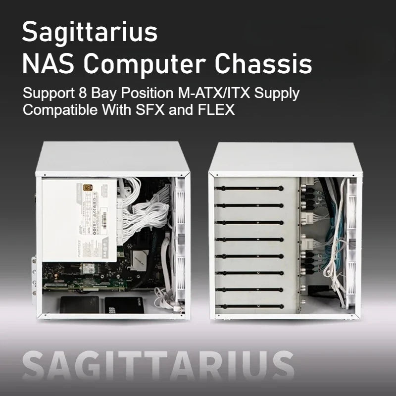 Sagittarius 8-bay NAS Chassis Case, Supports MATX Motherboards | ATX Power Supply | Four Full-height PCIE Slots | Volume 21.8L