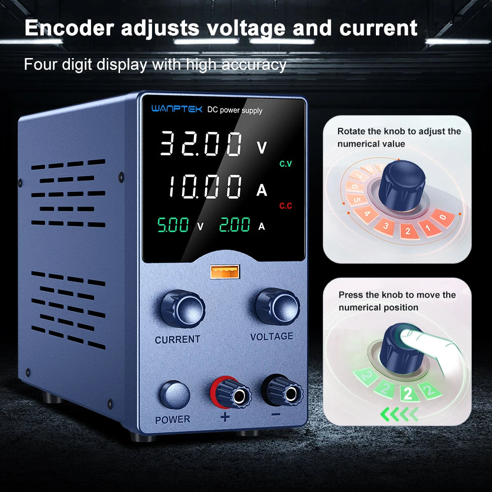 Wanptek DC Power Supply 30V 10A 60V 5A 120V 3A Adjustable Laboratory Power Supply with USB fast Charging Bench Power Supplies