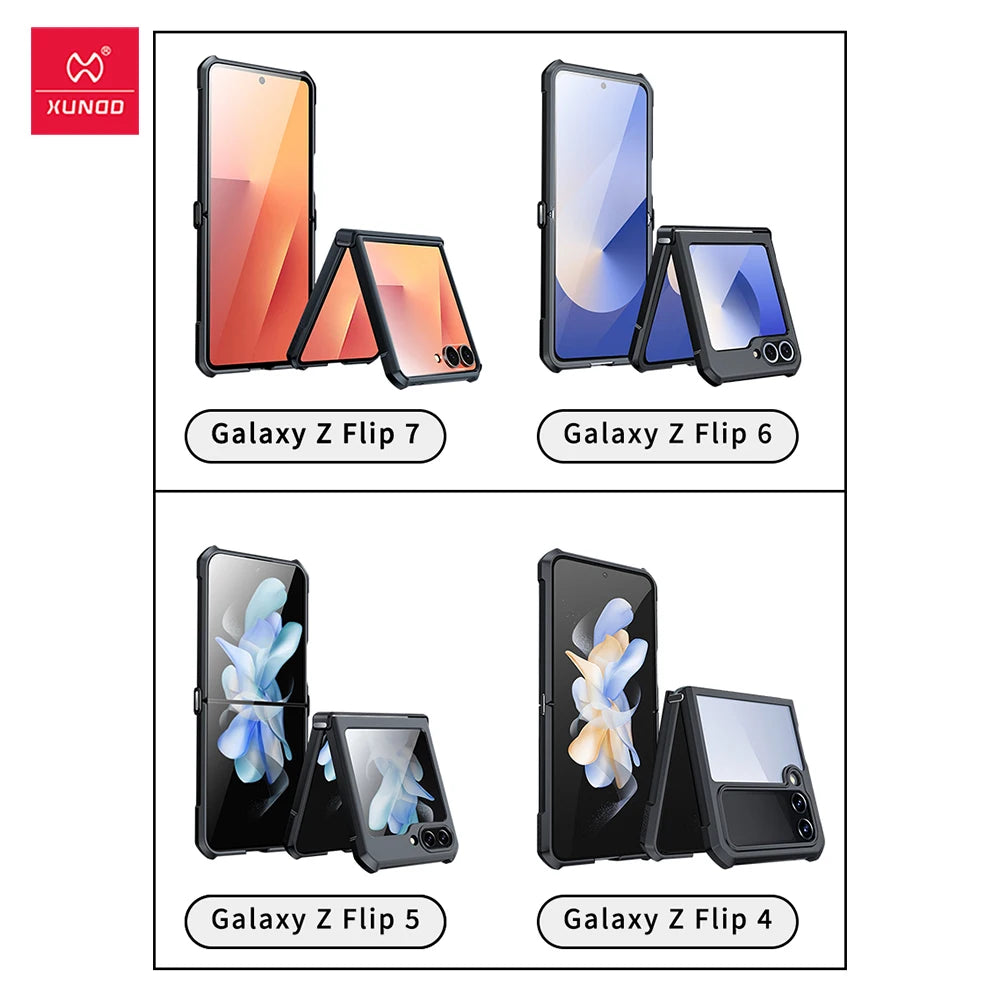 Xundd For Samsung Galaxy Z Flip 7 Flip7 SE Flip 6 5 4 Case Airbag Shockproof Shell Acrylic+TPU+Glass Back Cover For 플립7 케이