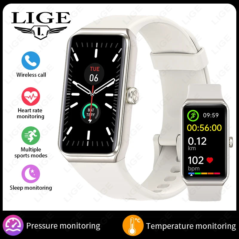 LIGE New 1.47” HD Smart Watch Women's Sports Fitness Bracelet Thermometer Health Monitor Waterproof Women Smartwatch for Xiaomi