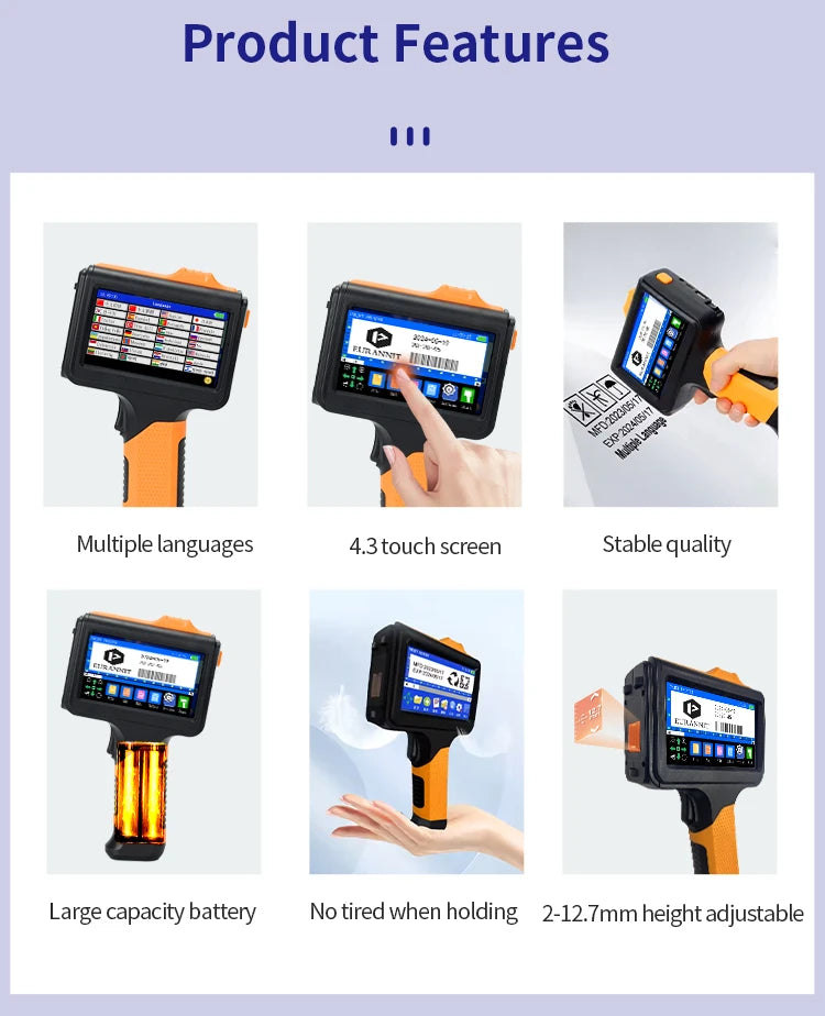 EURANNIT E19 12.7mm Portable Printer Handheld Thermal Inkjet Printer Portable Expire Date Counter QR Barcode Logo Coding Machine
