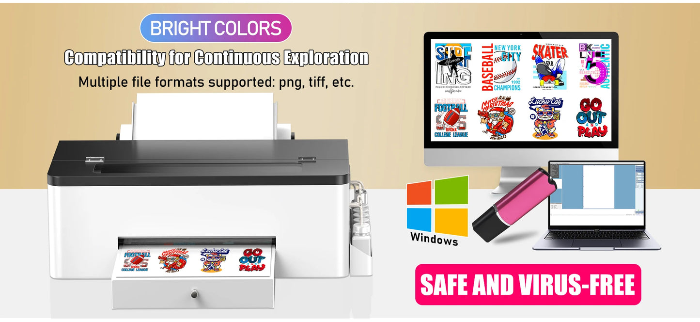 Colorsun A3 DTF Printer For Epson L1800 DTF Printing Machine Direct to Film Impresora A3 DTF Printers For T-Shirt Hoodies Fabric