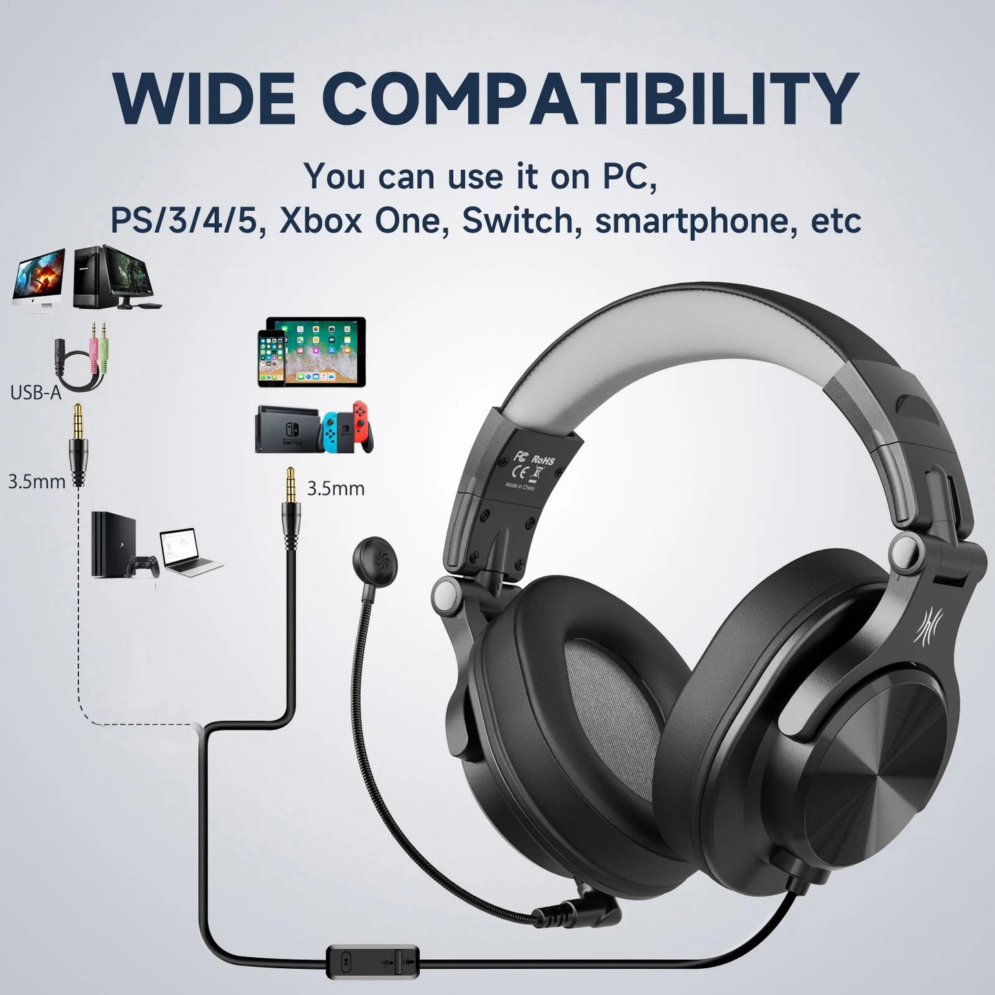 Oneodio A71D Computer Gaming Headset With Detachable Microphone Wired Over Ear Call Center Headphones For PC Skype Office Gamer