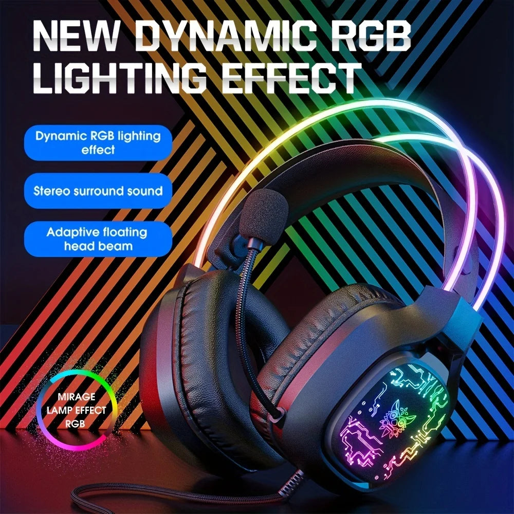 ONIKUMA X22 Gaming Headset RGB Dynamic Lighting Wired Over-Ear Adjustable Headphones With Mic 50MM For PC PS4 Xbox PS5 Gift