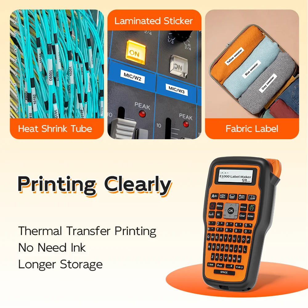 E1000 PRO Portable Label Printer 203dpi Compatible for Brother TZe231 HSE231 FX231 6-12mm Label Maker Machine Industrial Labeler