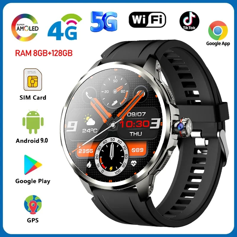 5G/4G Full Network Smart Watch 1.95 inch 720*720 Big Screen HD 8GB+128GB RAM Video Call Smartwatch Google Play WIFI GPS Sim Card