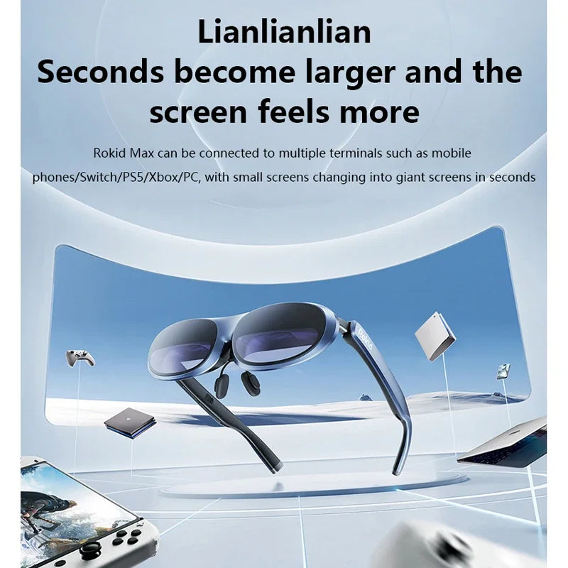 Rokid Max AR Smart Glasses Micro OLED 3D 215”Max Giant Screen Theater Viewing For Phones/Switch/PS5/Xbox/PC