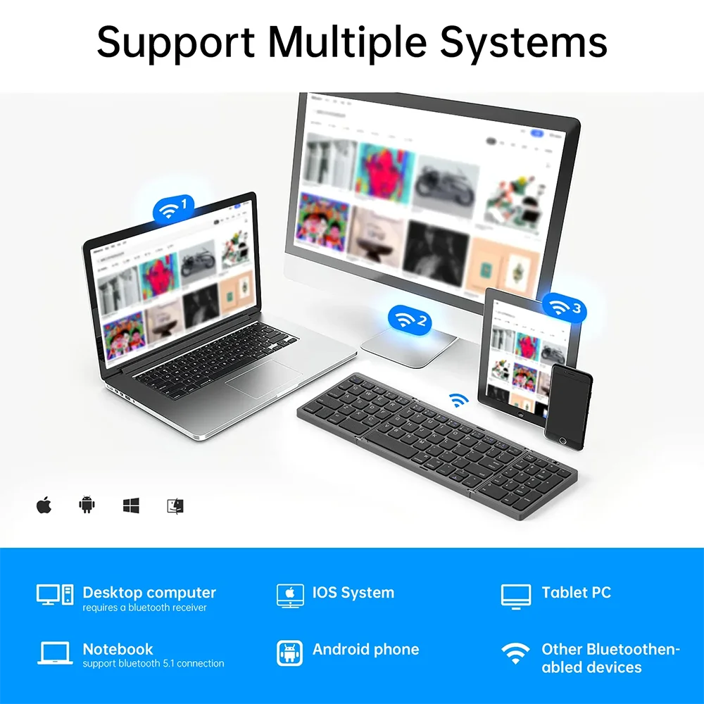 Wireless Folding Keyboard Bluetooth Keyboard with Numeric Keypad For Windows Android IOS Phone Travel Computer Mini keyboard