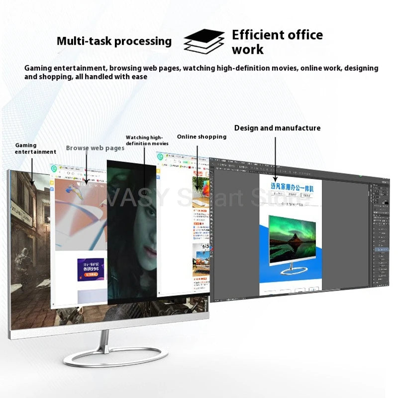 All-in-One Desktop PC SSD Quickly Boot 3mm Bezel Big Screen Ratio 1080P WiFi Multi-Tasking for Office Education Studio Business