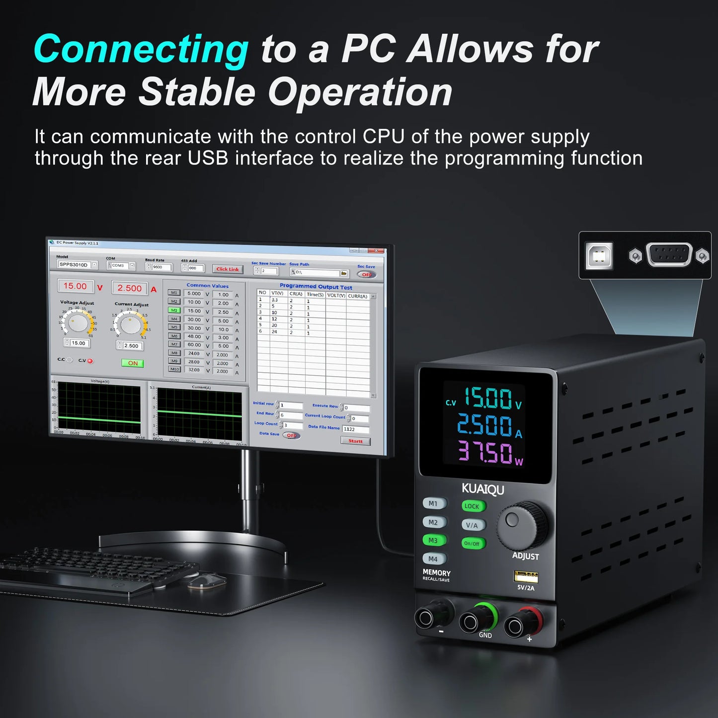 30V10A Programmable DC Power Supply Adjustable Bench Power Supply,M1-M4 Storage, Fast Output, Preset Voltage Current,60V 120V