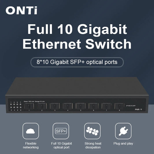 ONTi 10Gb SFP+ Ethernet Switch 8 Ports Full 10000Mbps Optical SFP+ Network Switch Plug and Play Home Lab Unmanaged Switch