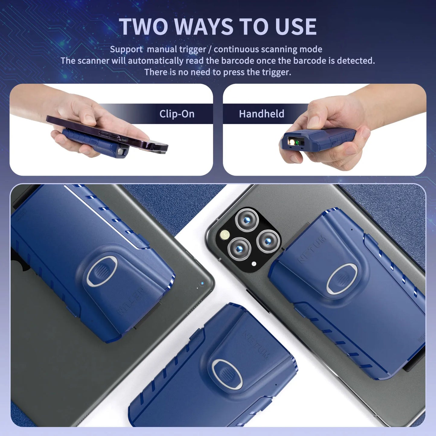 NETUM E740 Wireless CCD Barcode Scanner AND E800 Bluetooth 2D QR Bar code Reader PDF417 Scanner for mobile payment Industry