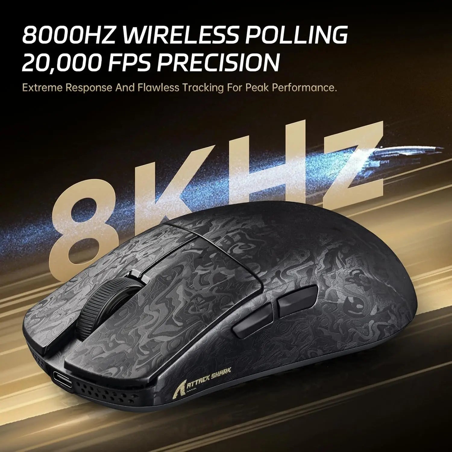 ATTACK SHARK R11 Ultra 8K Carbon Fiber Wireless Gaming Mouse with 42000 DPI-PAW3950 MAX Sensor-49g Lightweight,Nordic 52840 MCU