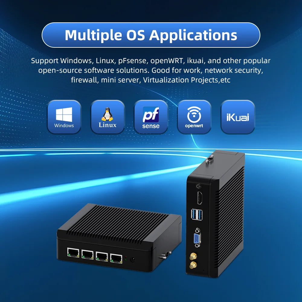 Firewall Industrial Computer Mini pc Fanless Intel Celeron J4125 N5095 4x 2.5G Router LAN NVMe pfsense Firewall Gaming Mini PC