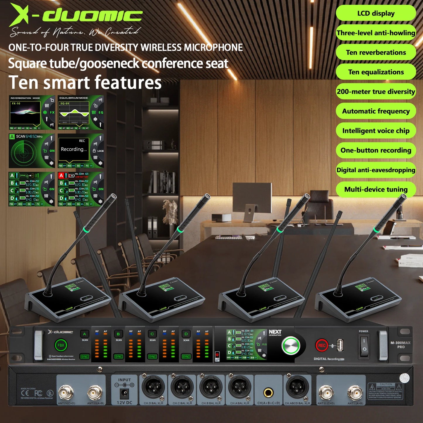 X-DUOMIC M300PRO true diversity one to four wireless microphone professional stage performance balanced reverb anti-howling