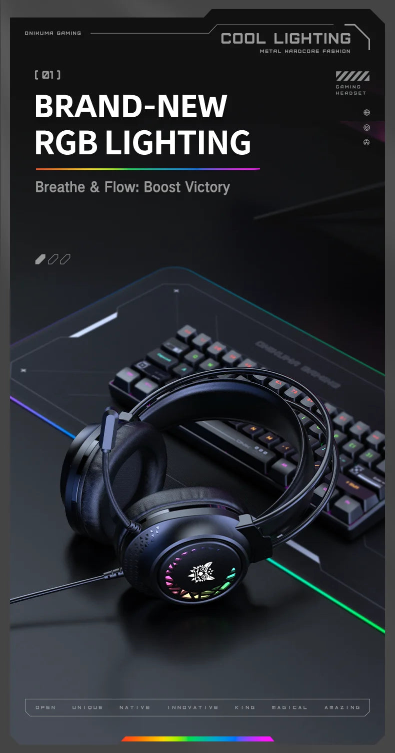ONIKUMA X92 Gaming Headset Esports Package New FULL RGB Light Design Headphones with Mic Headphone for PC Gamer Game Accessories