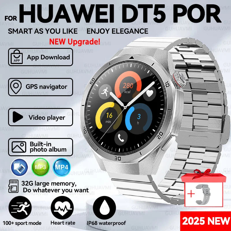 For HUAWEI GT 5 Pro 2025 New SmartWatches 32Gb Memory MP3&MP4 APP Download AGPS Navigation map Bluetooth call NFC SmartBracelet