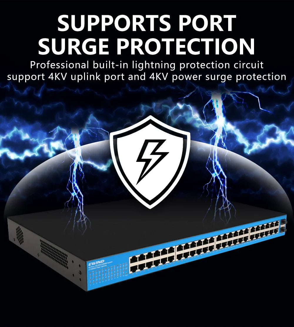 EWIND Gigabit POE Switch 16/48 Ports 10/100/1000Mbps Full Gigabit Ethernet Switch Unmanagement AI Smart Switch outdoor home NVR