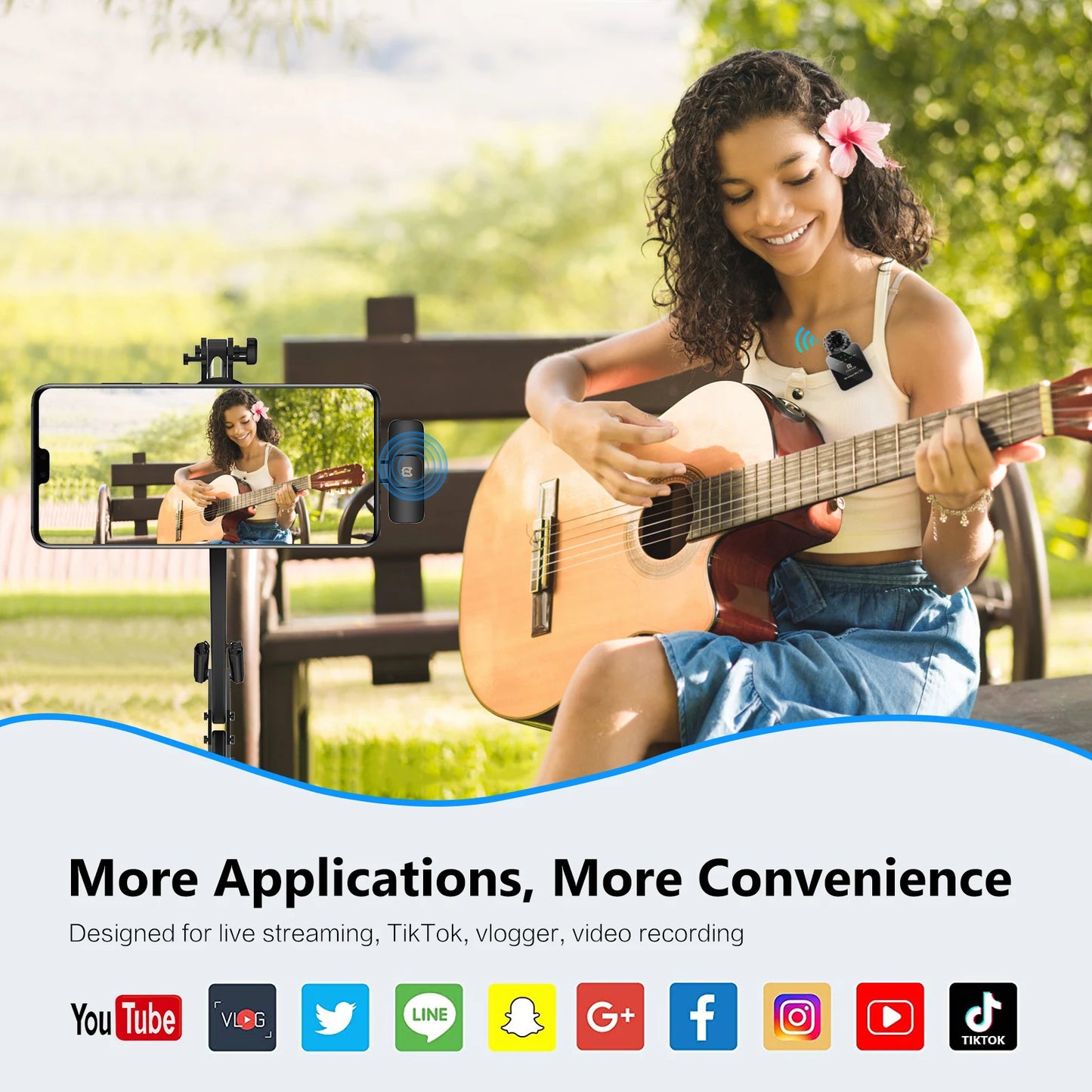 PULUZ Wireless Lavalier Microphone Portable Audio Video Recording Mini Mic for iPhone Android Outdoor Live Broadcast Phone Mic