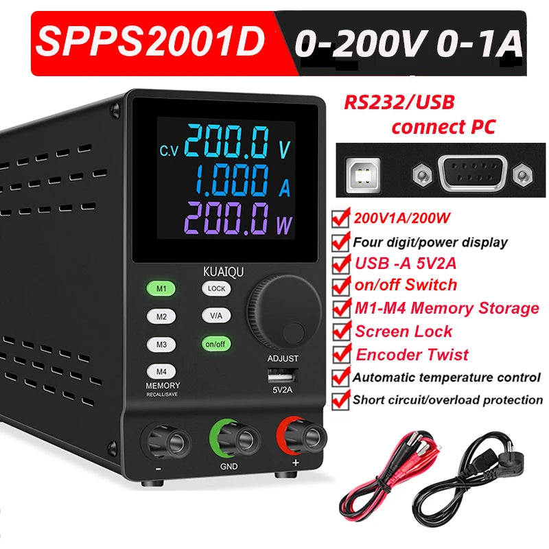 30V10A Programmable DC Power Supply Adjustable Bench Power Supply,M1-M4 Storage, Fast Output, Preset Voltage Current,60V 120V