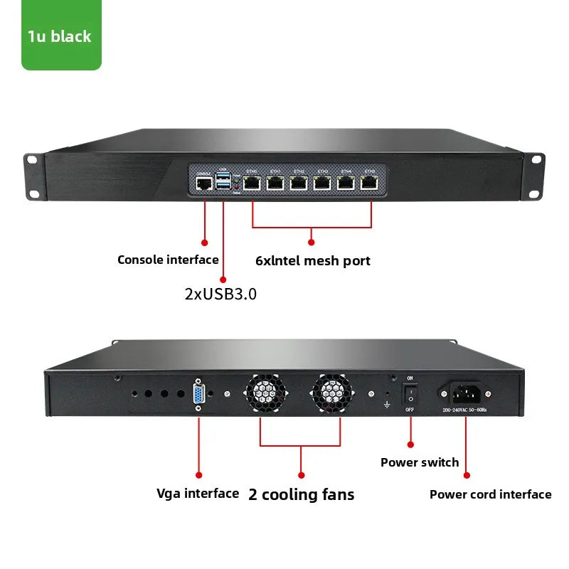 J4125 Celeron quad-core 6 network port 1U rack-mounted industrial computer firewall N5105 server 11th generation multi-network
