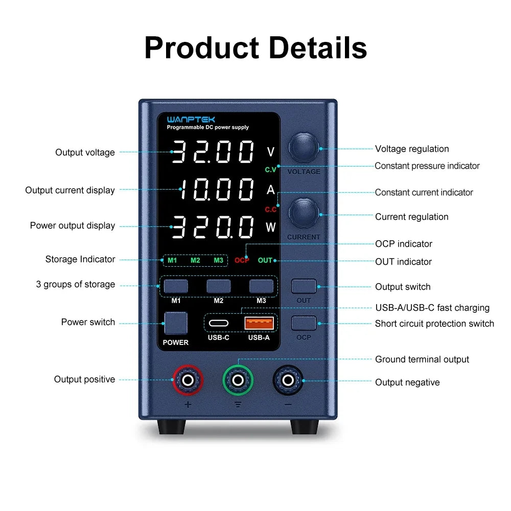 Wanptek Laboratory Power Supply Adjustable 30V 60V 120V For Phone Repair Regulated Lab Bench DC Power Supplies