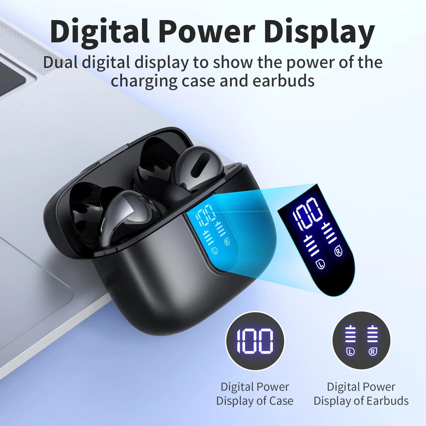 TWS LED Display Wireless Earbuds 50H Playback Mic Sport In Ear Buds Bluetooth Earphone For Smart Phone Laptop Computer