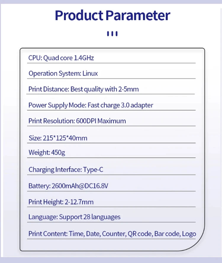 EURANNIT E19 12.7mm Portable Printer Handheld Thermal Inkjet Printer Portable Expire Date Counter QR Barcode Logo Coding Machine