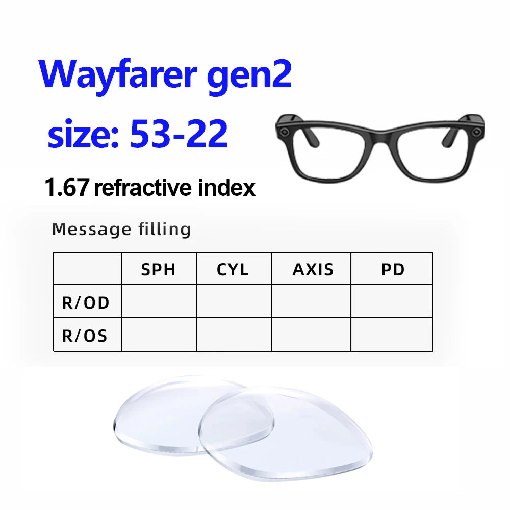 For Ray Ban Meta Wayfarer gen2 Smart Glasses Customized Prescription Myopia Lens Progressive Lens Accessories