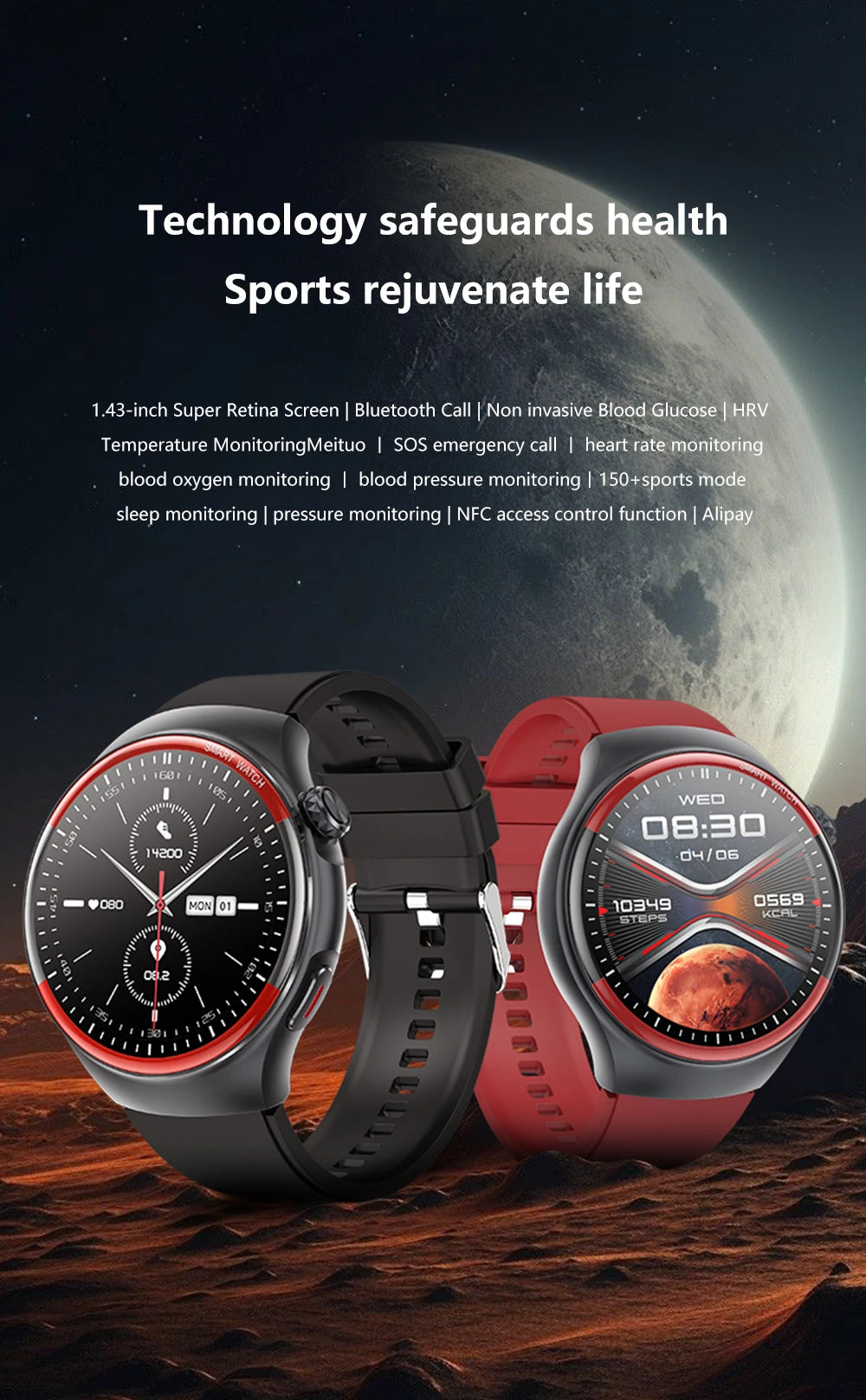 Medical Grade Non invasive Blood Glucose HRV Detection Smart Watch NFC HD Bluetooth call Smart watch Man Woman