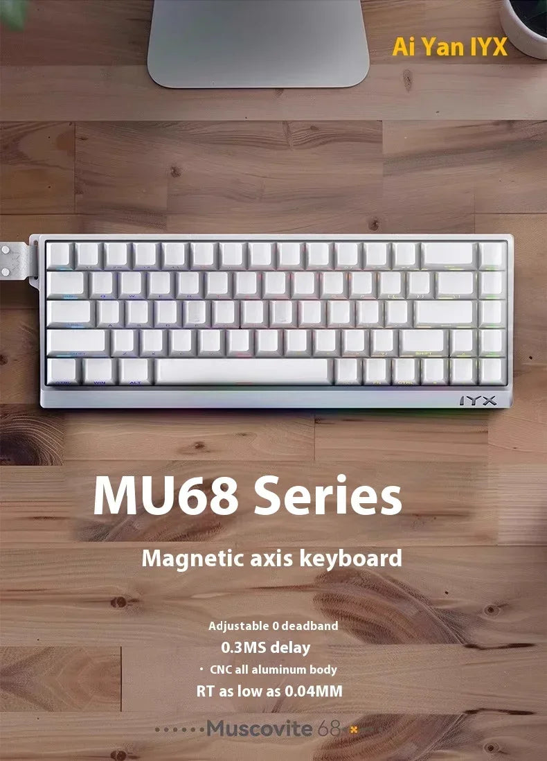 IYX MU68 Pro Mechanical Keyboard Magnetic Switch 8k RT0.04 RGB Backlit Hot Swap E-sports Gamer Keyboard Wired Aluminium Alloy