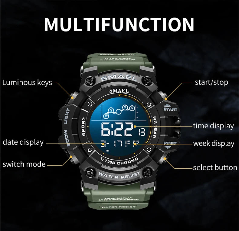 SMAEL Digital Watches Sports for Men 50m Waterproof LED Watches 8082 Men;s Wristwatches Digital  Clock Mens Sport Watches