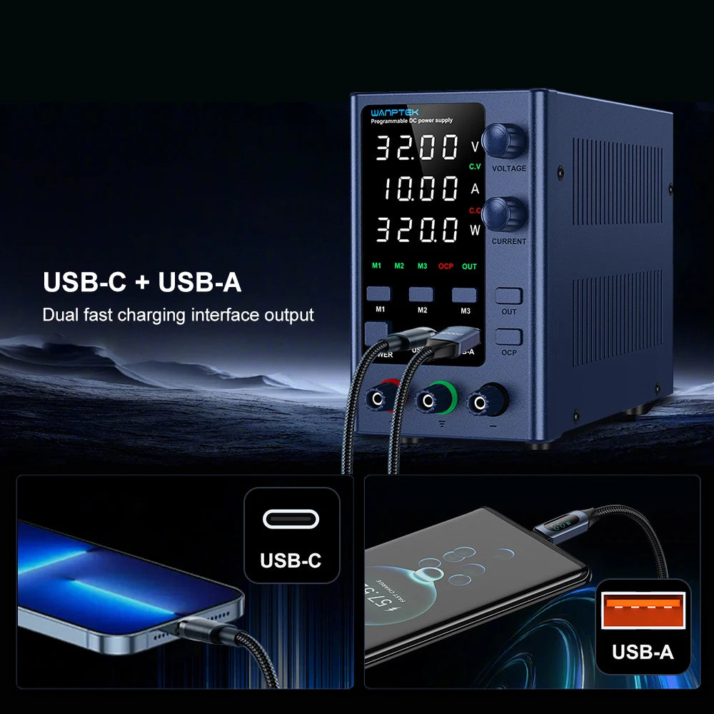 Wanptek DC Power Supply 30V 10A 60V 5A 120V 3A Adjustable Laboratory Power Supply with USB fast Charging Bench Power Supplies