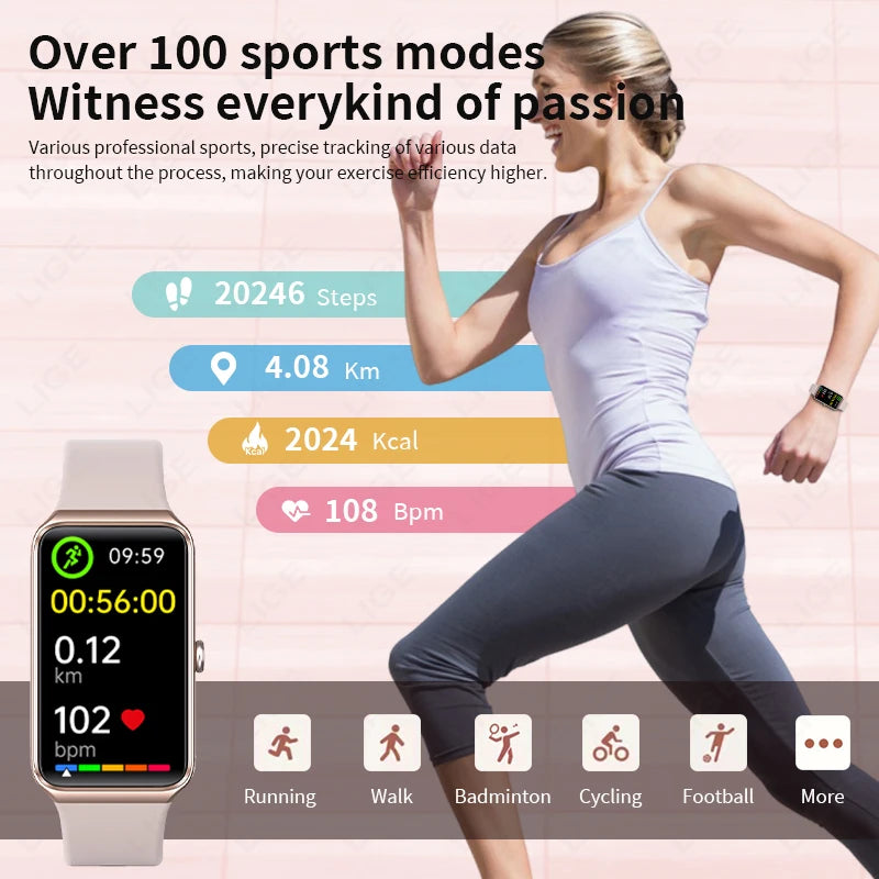 LIGE New 1.47” HD Smart Watch Women's Sports Fitness Bracelet Thermometer Health Monitor Waterproof Women Smartwatch for Xiaomi