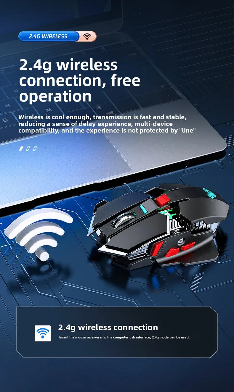 2025 New SC300 Wireless 2.4G Gaming Mouse RGB 3200dpi Rechargeable Silent Mechanical E-sports Mouse for Desktop Computer Laptop