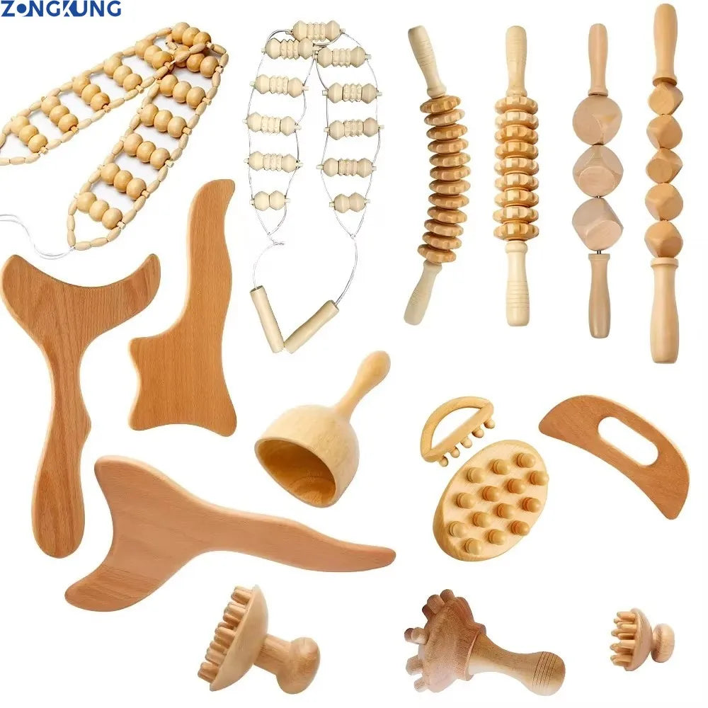 ZONGKUNG 1PCS Wooden Therapy Massage Sets Pain Relief Anti Cellulite Body Slimmling Gua Sha Back Massager Maderoterapia Corporal