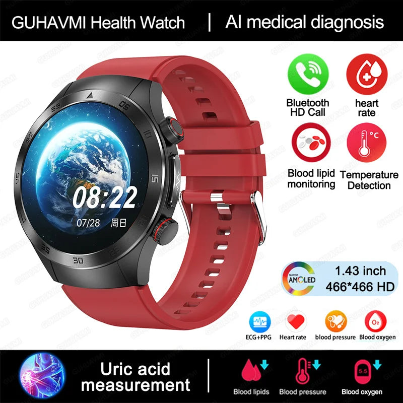 For Xiaomi Precise Laser Therapy Bracelet Uric Acid Blood Lipid ECG+PPG Health  Smart Watch Bluetooth Call Smartwatches 2025 New