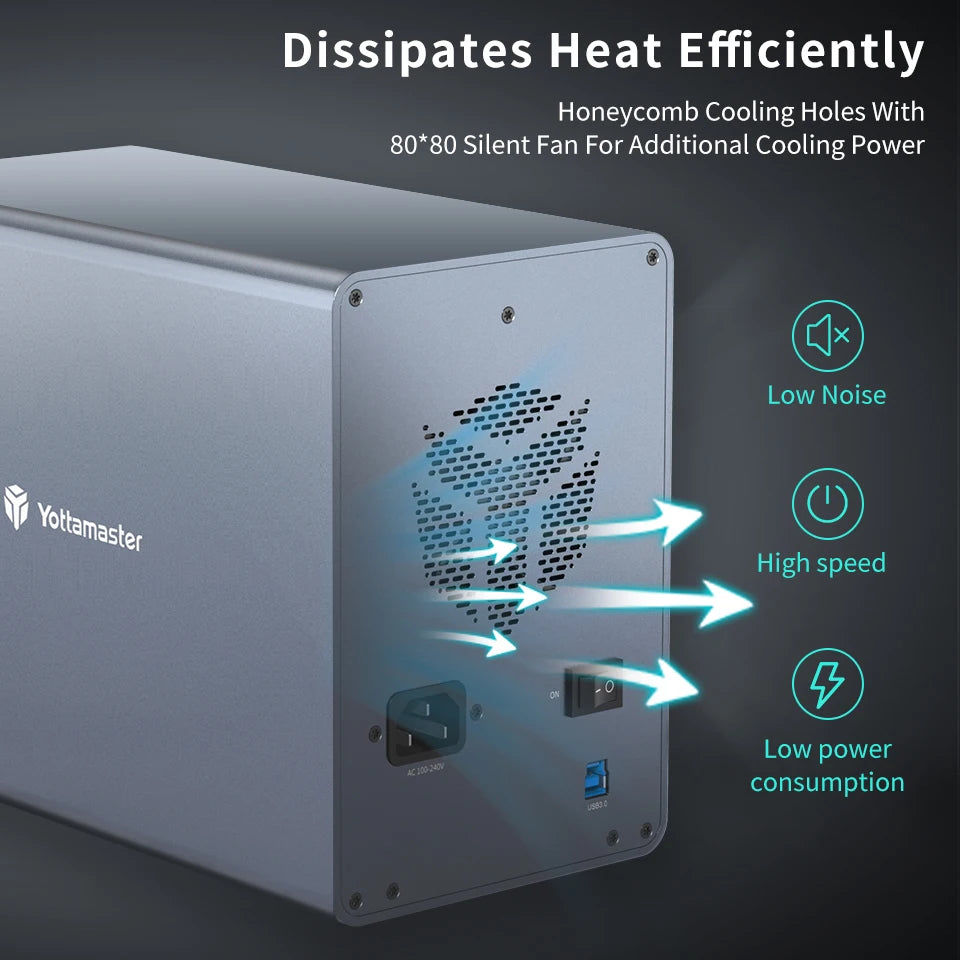 Yottamaster 10Gbps 2.5"3.5" inch SATA HDD SSD Enclosure 150W Hard Disk External Case USB3.1 Gen2 80TB Daisy Chain 270TB for NAS