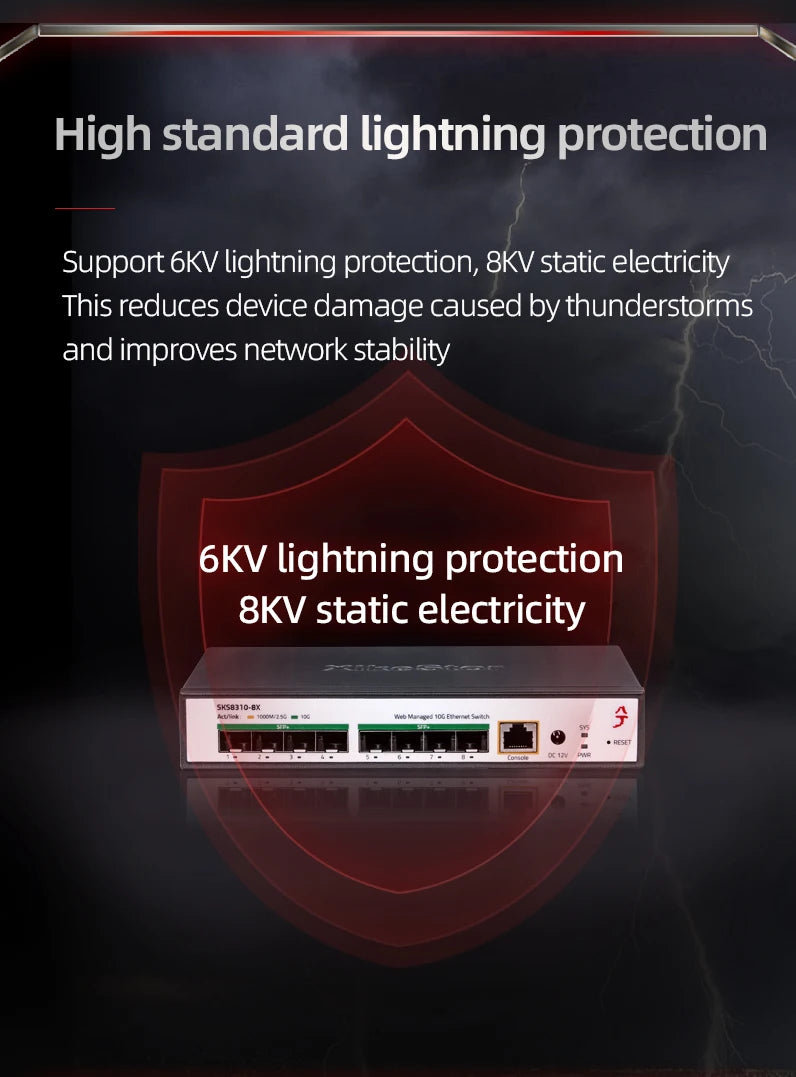 XikeStor 8 Ports 10G SFP+ L3 Managed Support DHCP/VLAN/Port Aggregation/Link Aggregation WEB/CLI Fan Heat Dissipation One-click