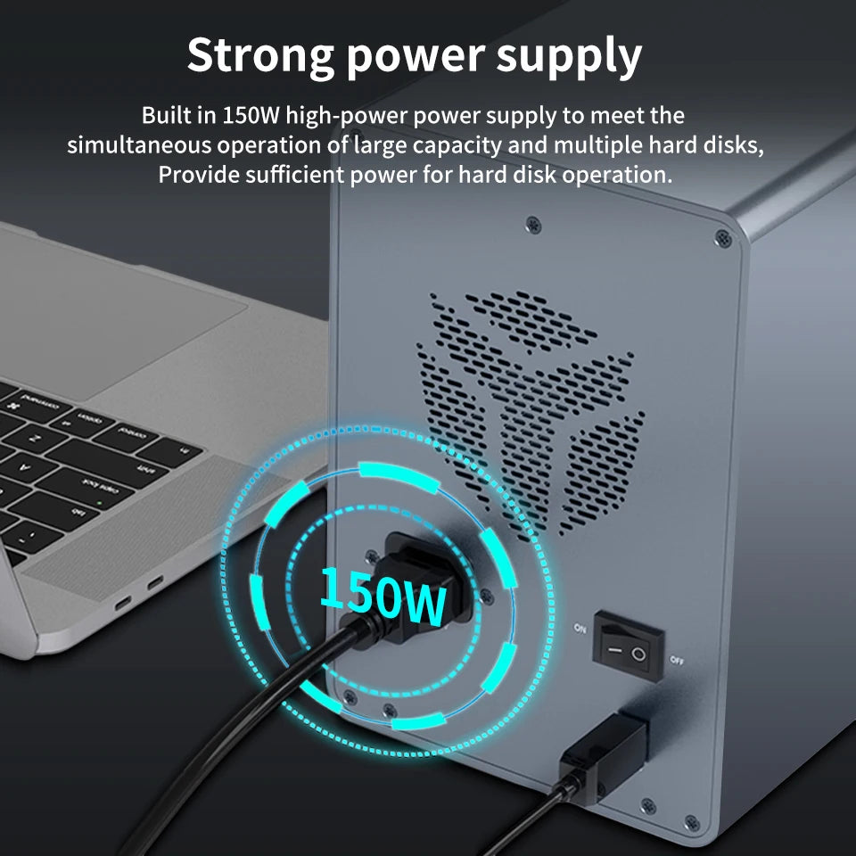 Yottamaster 10Gbps 2.5"3.5" inch SATA HDD SSD Enclosure 150W Hard Disk External Case USB3.1 Gen2 80TB Daisy Chain 270TB for NAS