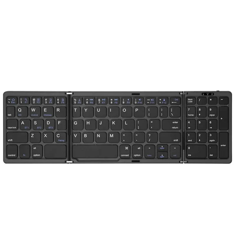 Dual Bluetooth 5.1 Keyboard 3-Folding Mini Keyboard Rechargeable Foldable Keyboard with Touchpad for Windows Android IOS iPad