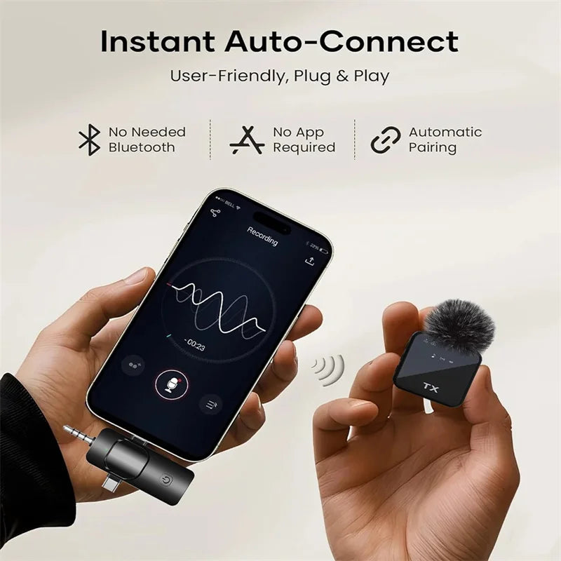 2IN1 Wireless Lavalier Microphone for Camera/iPhone/Android Broadcast Microphone for Video Recording Podcast Noise Reduction mic